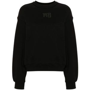 Alexander Wang, Sweatshirts & Hoodies, Dames, Zwart, XS, Katoen, Zwarte Trui met Ribdetails