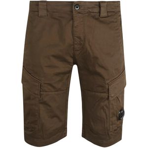 C.p. Company, Korte broeken, Heren, Groen, L, Katoen, Cargo Stretch Satin Shorts met Lens