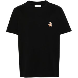 Maison Kitsuné, Tops, Dames, Blauw, L, Katoen, Navy Fox Patch Comfort T-Shirt