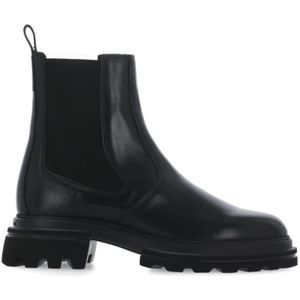 Hogan, Schoenen, Dames, Zwart, 37 1/2 EU, Zwarte Leren Chelsea Laarzen met Verhoogde Zool