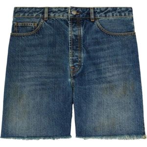 Palm Angels, Korte broeken, Heren, Blauw, W34, Denim, Indigo Blue Denim Shorts met Logo Patch
