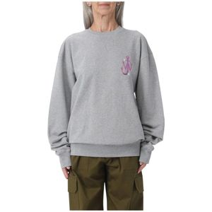 JW Anderson, Sweatshirts & Hoodies, Dames, Grijs, L, Katoen, Anker Logo Sweatshirt Relaxte Pasvorm