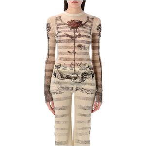 Jean Paul Gaultier, Tops, Dames, Beige, M, Mesh Tattoo Mariner Topwear