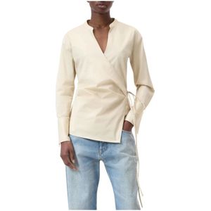 Closed, Tops, Dames, Beige, L, Katoen, Beige Omslagblouse met Tailledetail