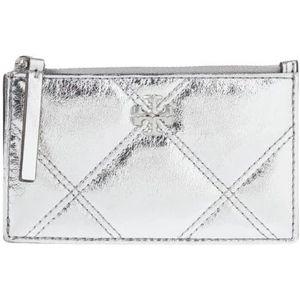 Tory Burch, Accessoires, Dames, Grijs, ONE Size, Leer, Zilveren Chevron Kaarthouder Portemonnee