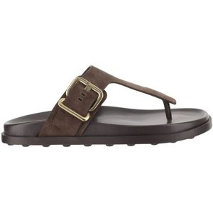 Tod's, Schoenen, Dames, Bruin, 40 EU, Leer, Bruine leren sandaal met metalen gesp