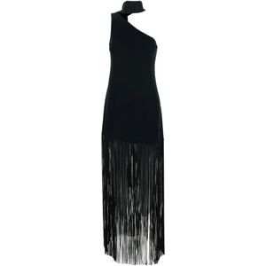 Taller Marmo, Kleedjes, Dames, Zwart, M, Zwarte Lange Jurk met Asymmetrische Hals
