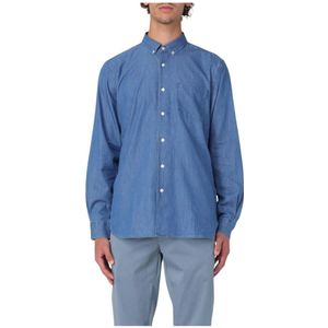Fay, Overhemden, Heren, Blauw, 2Xl, Denim, Blauwe Denim Overhemd Lange Mouw