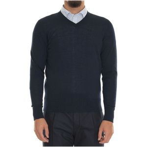 Hindustrie, Truien, Heren, Blauw, XL, Wol, Merino Wol V-hals Trui