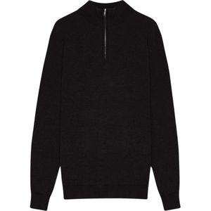 Nn07, Truien, Heren, Zwart, L, Wol, Merino Wool Zip Mock Polo Shirt