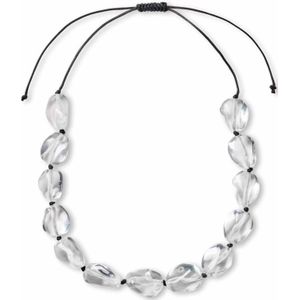 Masai, Accessoires, Dames, Wit, ONE Size, Leer, Statement Ketting Transparante Kralen Zwart Leer