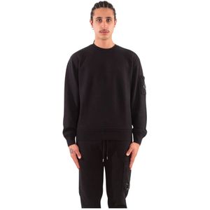 C.p. Company, Sweatshirts & Hoodies, Heren, Zwart, L, Geverfde Lens Fleece Sweatshirt