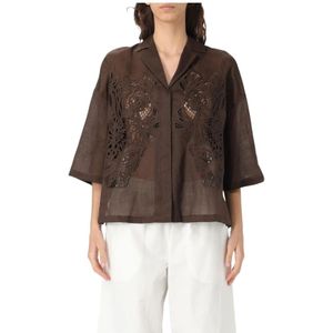 Max Mara Studio, Blouses & Shirts, Dames, Bruin, S, Linnen, Wit linnen overhemd