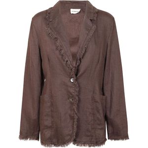 P.a.r.o.s.h., Jassen, Dames, Bruin, L, Linnen, Linnen Blazer met Franje Details