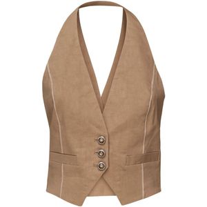 Pinko, Jassen, Dames, Beige, M, Organza, Beige Trui met Organza Details