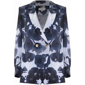 Kocca, Jassen, Dames, Blauw, S, Abstract Patroon Double-Breasted Jas