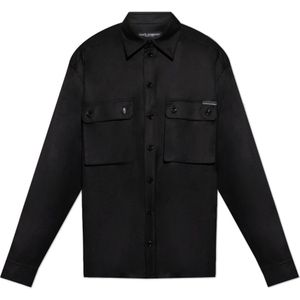 Dolce & Gabbana, Overhemden, Heren, Zwart, XL, Wol, Wollen overhemd
