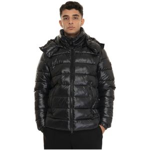 Save The Duck, Jassen, Heren, Bruin, 2Xl, Polyester, Glanzende Gewatteerde Florian Jas met Capuchon