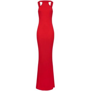 Elisabetta Franchi, Kleedjes, Dames, Rood, S, Red Carpet Jurk met Rugketting