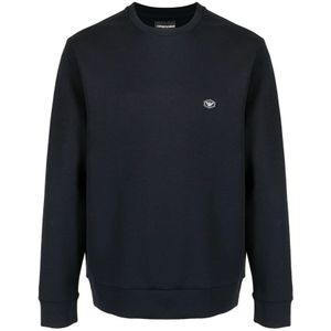 Emporio Armani, Sweatshirts & Hoodies, Heren, Blauw, S, Katoen, Blauwe Logo-Patch Sweatshirt