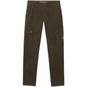 Stone Island, Broeken, Heren, Groen, W34, Katoen, Slim Groene Cargo Broek