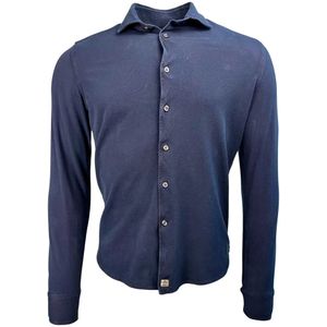 Sonrisa, Overhemden, Heren, Blauw, M, Katoen, Nachtblauw Katoenen Piqué Jersey Overhemd
