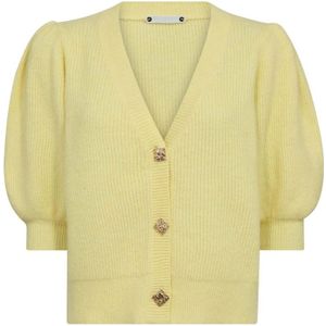 Co'Couture, Truien, Dames, Geel, M, Gele Cardigan met Pofmouwen