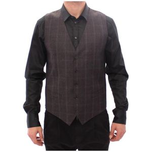 Dolce & Gabbana, Pakken, Heren, Bruin, M, Bruin Geruit Jurkvest met Logo