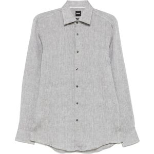 Hugo Boss, Overhemden, Heren, Grijs, M, Linnen, Slim Fit Linnen Overhemd, Designers Code