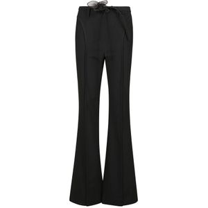 Rotate Birger Christensen, Broeken, Dames, Zwart, M, Leer, Hoge taille zwarte broek met knoop- en ritssluiting