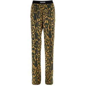 Tom Ford, Broeken, Dames, Veelkleurig, M, Luipaardprint Zijden Stretch Broek