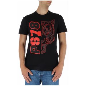 Plein Sport, Tops, Heren, Zwart, M, Katoen, Zwart Bedrukt T-shirt