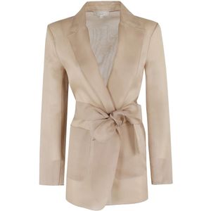 Antonelli Firenze, Jassen, Dames, Bruin, XS, Organza, Nocciola Organza Blazer met Revers