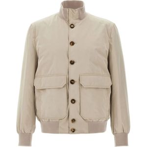 Brunello Cucinelli, Jassen, Heren, Beige, L, Polyester, Beige Waterafstotende Bomberjack