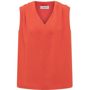 Lanvin, Tops, Dames, Rood, S, V-Hals Mouwloze Top