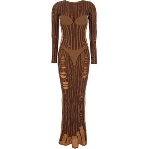 Diesel, Kleedjes, Dames, Bruin, XS, Tweed, Bruine Lange Jurk met Tweede Huid Effect