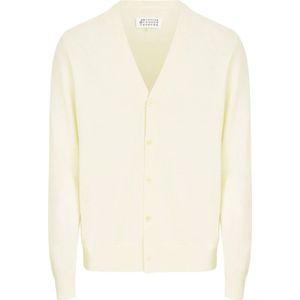 Maison Margiela, Truien, Heren, Wit, M, Wol, Cardigan met Knopen en Elleboogstukken