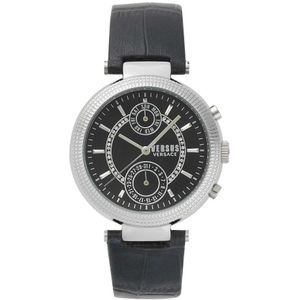 Versus Versace, Accessoires, Dames, Veelkleurig, ONE Size, Leer, Star Ferry Quartz Horloge Zwart Leer
