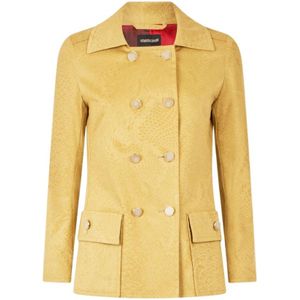 Roberto Cavalli, Jassen, Dames, Bruin, 2Xs, Katoen, Double-Breasted Jack Met Python Patroon