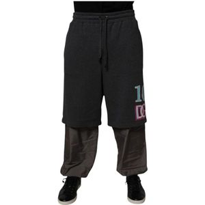 Dolce & Gabbana, Broeken, Heren, Groen, L, Katoen, Donkergrijze Laagjes Jogger Trainingsbroeken