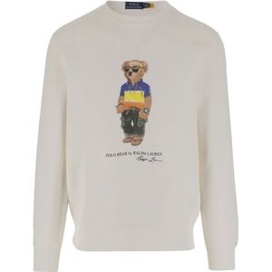 Polo Ralph Lauren, Sweatshirts & Hoodies, Heren, Wit, M, Katoen, Polo Bear Print Katoenen Sweatshirt