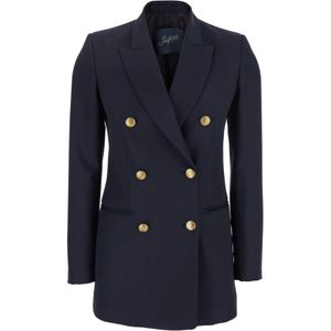 Seafarer, Jassen, Dames, Blauw, S, Wol, Blauwe Wollen Jas met Metalen Knopen