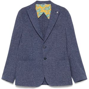 Manuel Ritz, Jassen, Heren, Blauw, 2Xl, Blauwe Geknoopte Jas met Achteruitgangen