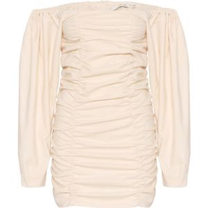 Gestuz, Kleedjes, Dames, Beige, M, Wol, Off-shoulder Jurk Offwhite Melange