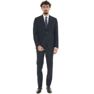 Paoloni, Pakken, Heren, Blauw, L, Wol, Klassiek 2-knoops pak met zijsplitten