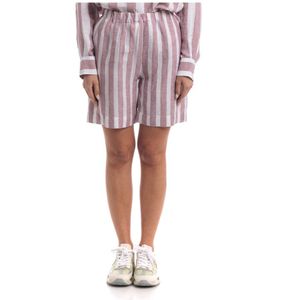 Xacus, Korte broeken, Dames, Paars, S, Linnen, Gestreepte Bermuda Shorts
