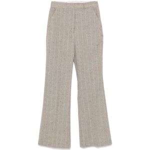 Mark Kenly Domino Tan, Broeken, Dames, Beige, M, Wol, Grijze Wollen Palazzo Broek