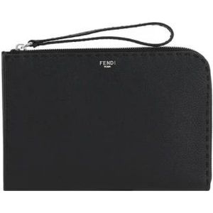 Fendi, Tassen, Heren, Zwart, ONE Size, Gestructureerde Leren Clutch