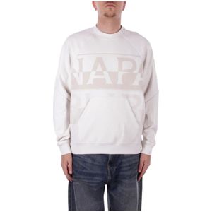 Napapijri, Sweatshirts & Hoodies, Heren, Wit, XL, Katoen, Witte Logo Voorzak Trui