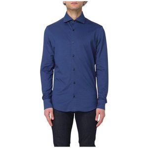 Paul & Shark, Overhemden, Heren, Blauw, 3Xl, Katoen, Blauw Gebreid Shirt Lange Mouw